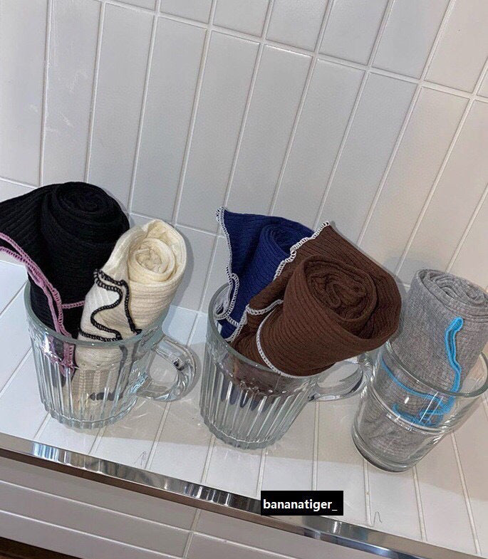 Contrast Line Over-the-Knee Stockings - Slouchy Fashion Socks
