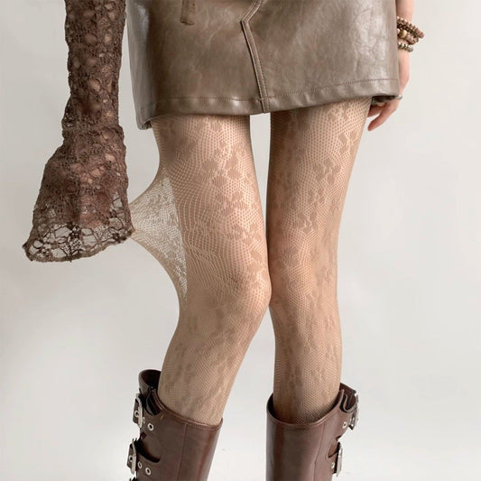 Lace Floral Mesh Tights - Sheer Patterned Pantyhose for Women