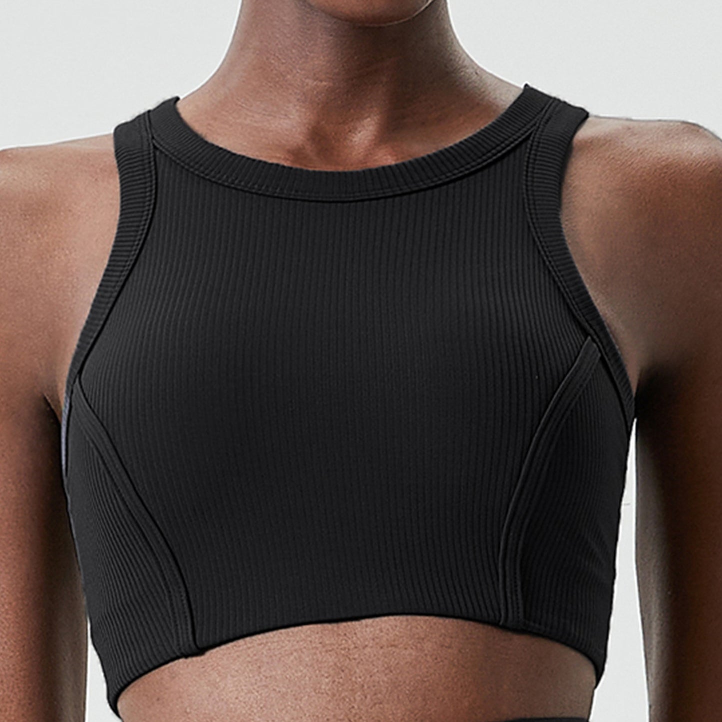 Liana Stripe High-Neck Sports Bra - High Support Yoga Bra with Removable Cups