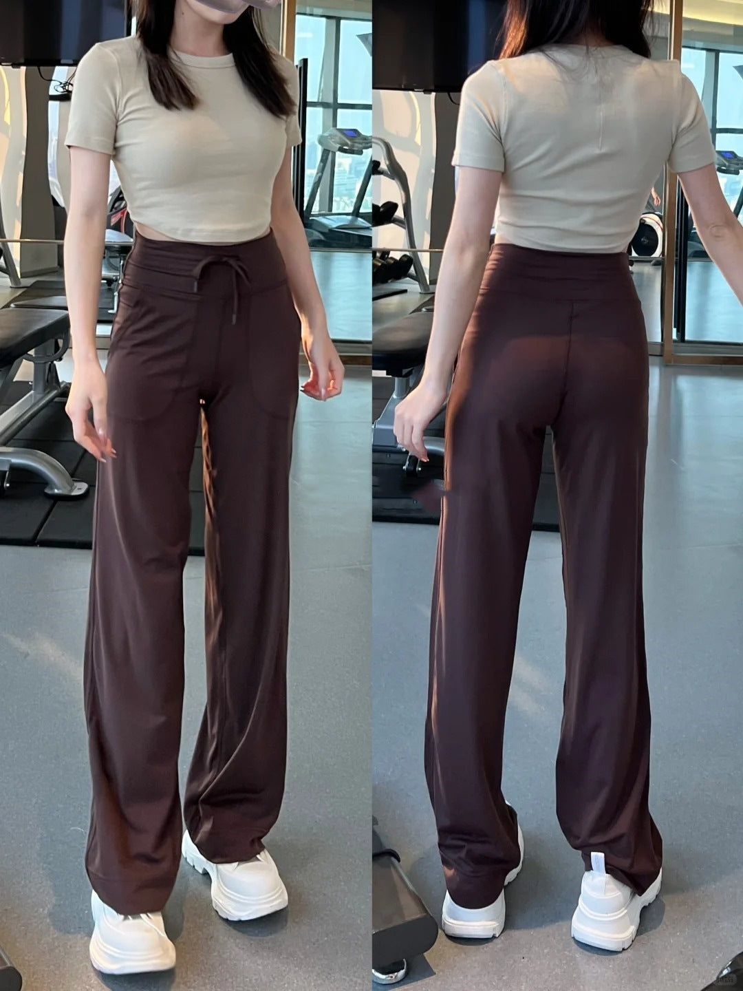 High-waisted drawstring wide leg lounge pants