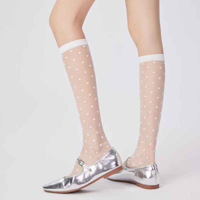 Sheer Polka Dot Knee High Socks - Breathable Mesh Stockings