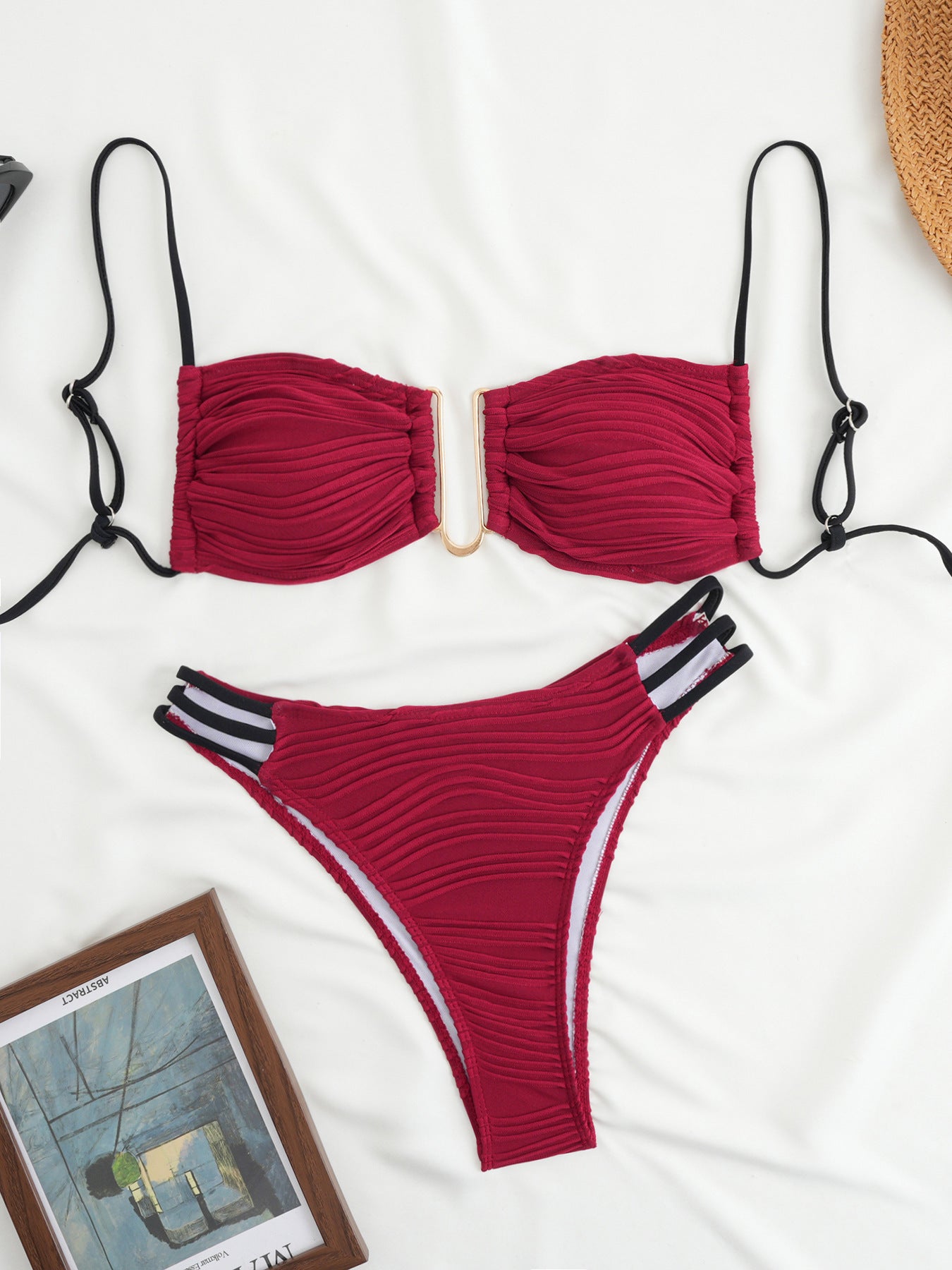 Sexy Underwire Bikini Set - Apricot Plunging Triangle Top