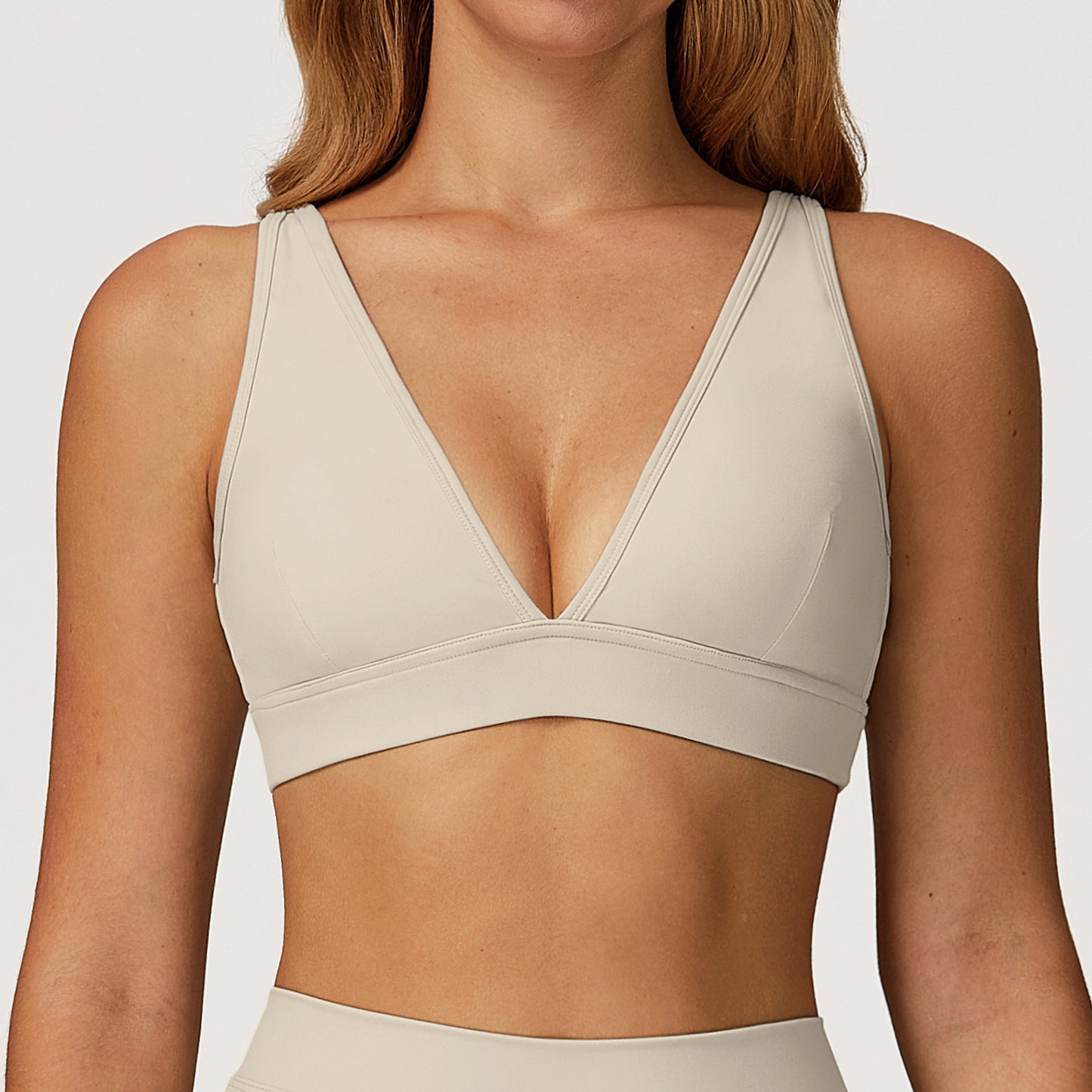Sheer Stretch V-Neck Sports Bra - Soft Seamless Performance Bra