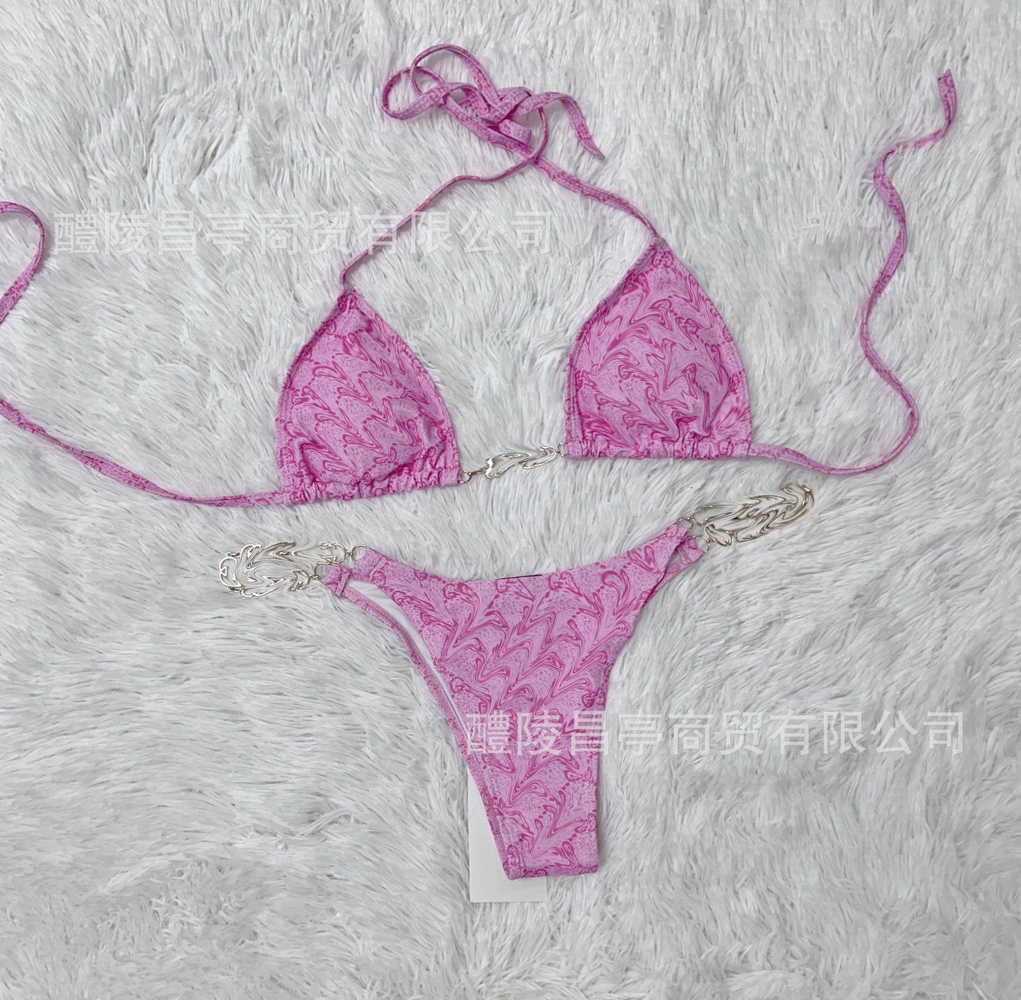Summer Chain Bikini Set - Geometric Print with Gold Hardware