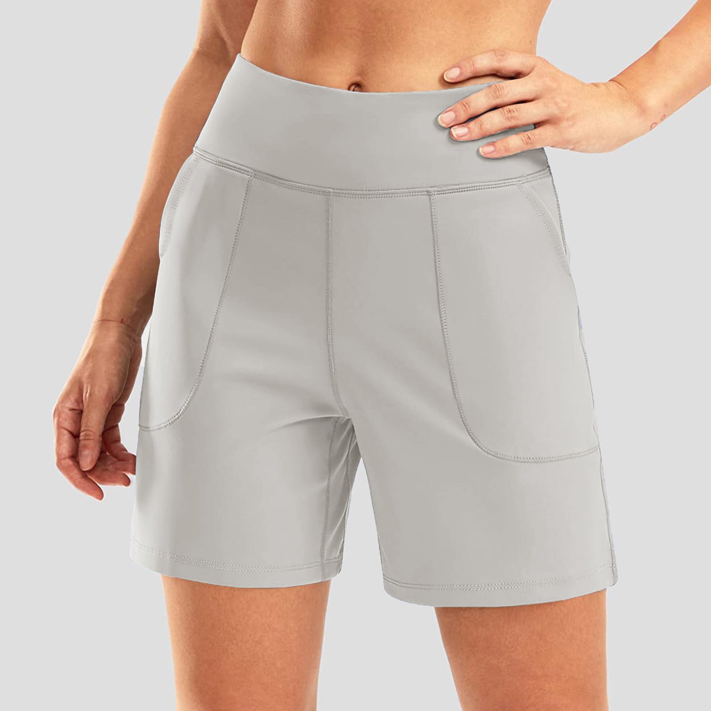 Patch Pocket Capri Shorts High-Waisted Yoga Shorts