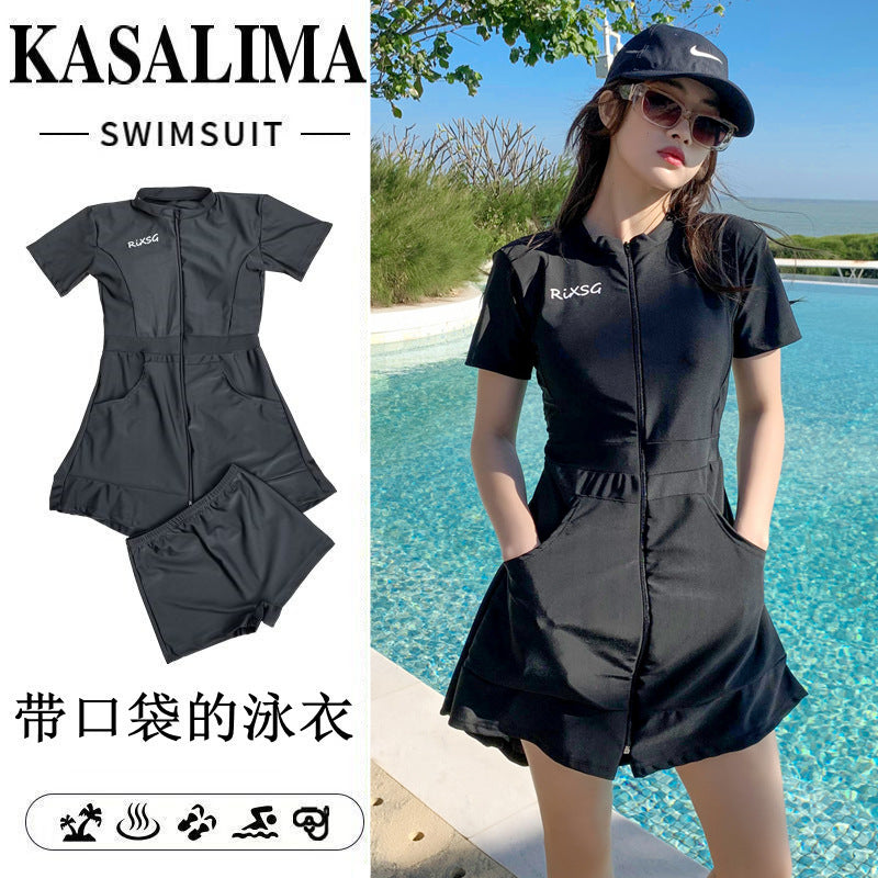 Conservative One-Piece Swim Dress - Slimming Cover-Up for Women