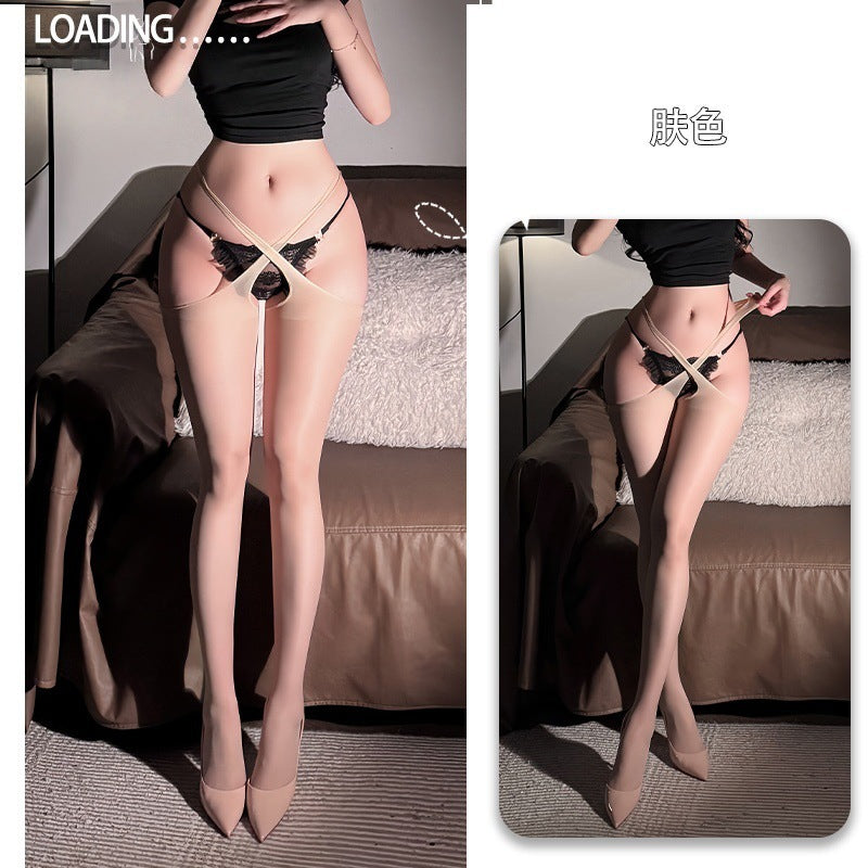 sheer garter stockings with adjustable straps, seductive open crotch design