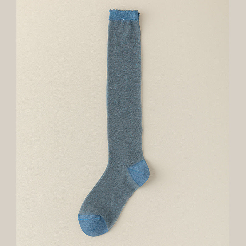 Sheer Knee High Socks with Lace Trim - Thin Summer Fashion Stockings