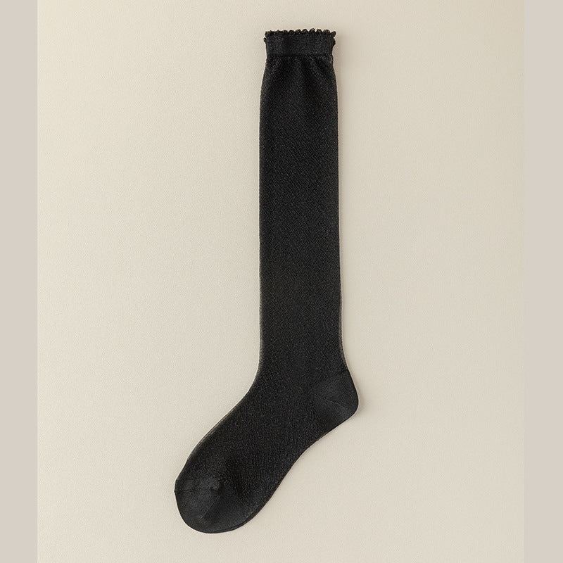 Sheer Knee High Socks with Lace Trim - Thin Summer Fashion Stockings