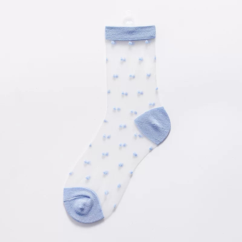 Sheer Polka Dot Sheer Socks for Women - Breathable Summer Mid Calf Socks
