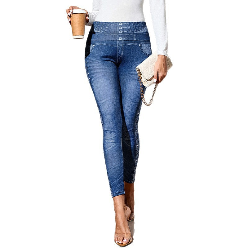 High Waist Denim Leggings - Butt Lift Yoga Pants for Women
