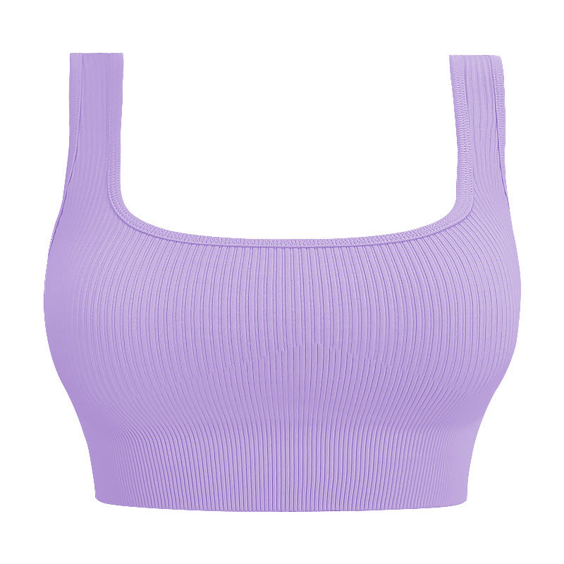 U-Back Ribbed Crop Tank Top with Built-in Pads