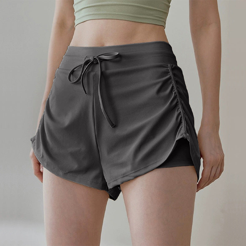 High-waisted drawstring shorts with drawcord ruched sides