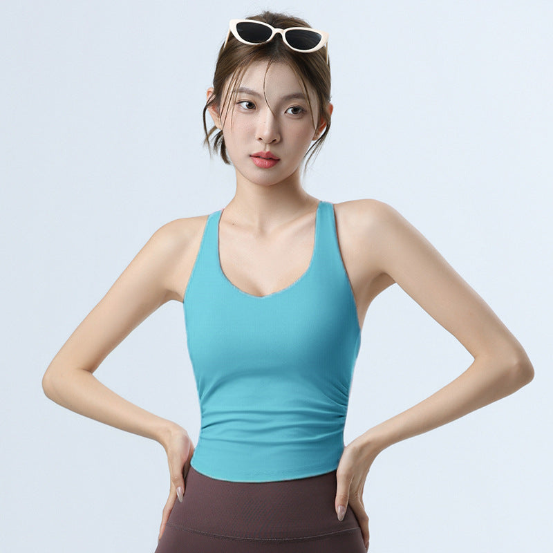 T-Strapped Camisole Top with Built-in Bra Women Activewear Fitness Vest