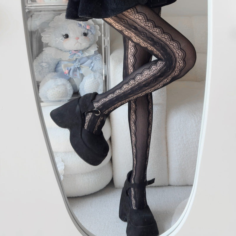 Lace Floral Mesh Tights - Sheer Patterned Pantyhose for Women