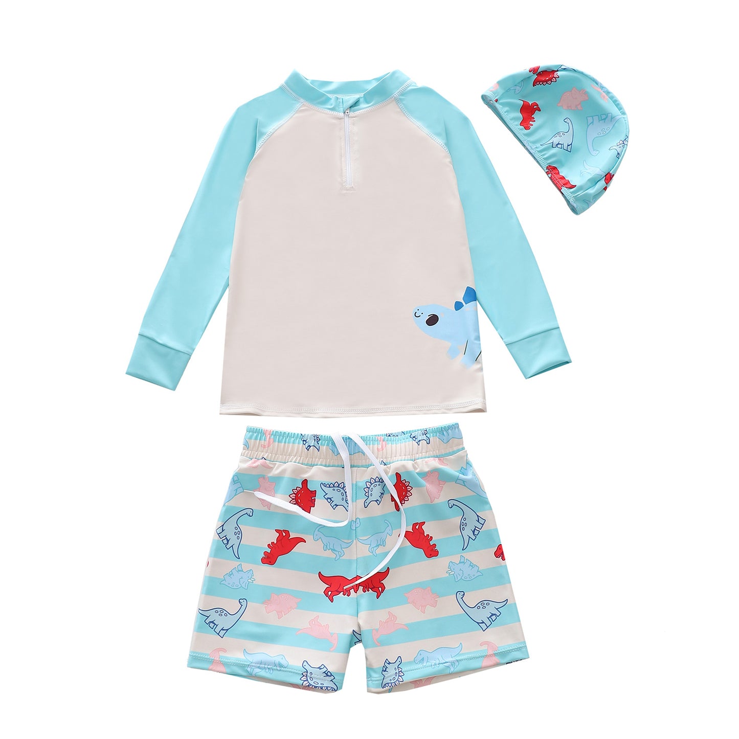 Long Sleeve Two-Piece Rashguard Swim Set Quick Dry Colourblock Shark Kids