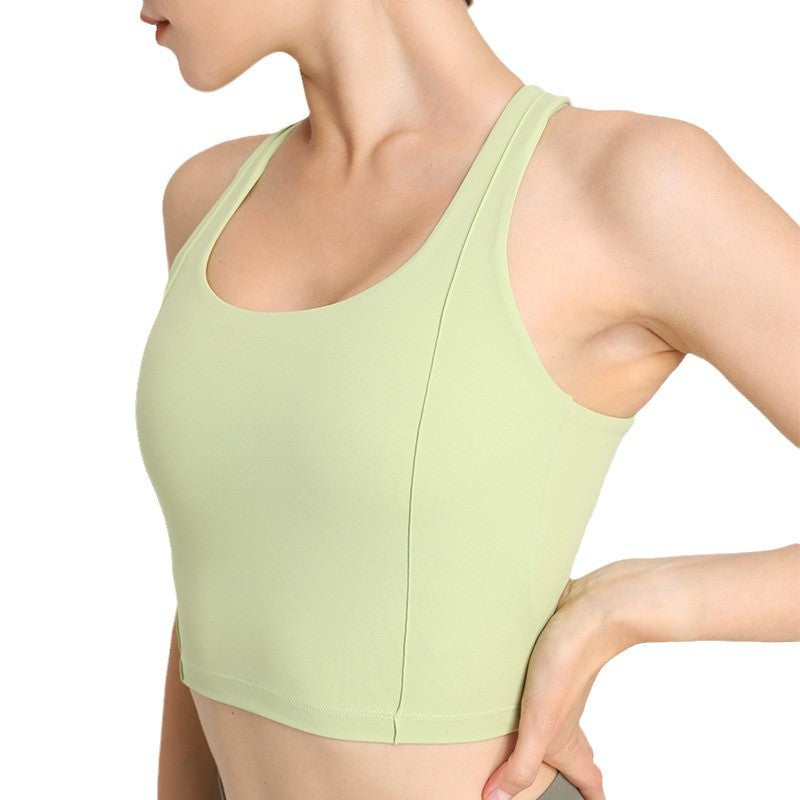 Apple Green Double Face Lingerie Sports Bra with Cross Back Support