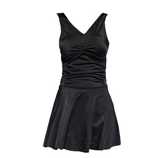 conservative one piece swimsuit, slimming skirt dress, tummy control