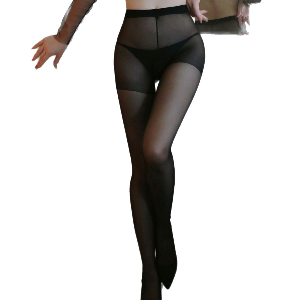 Sheer Open-Crotch Bodystocking With Removable Garters - Matte Black
