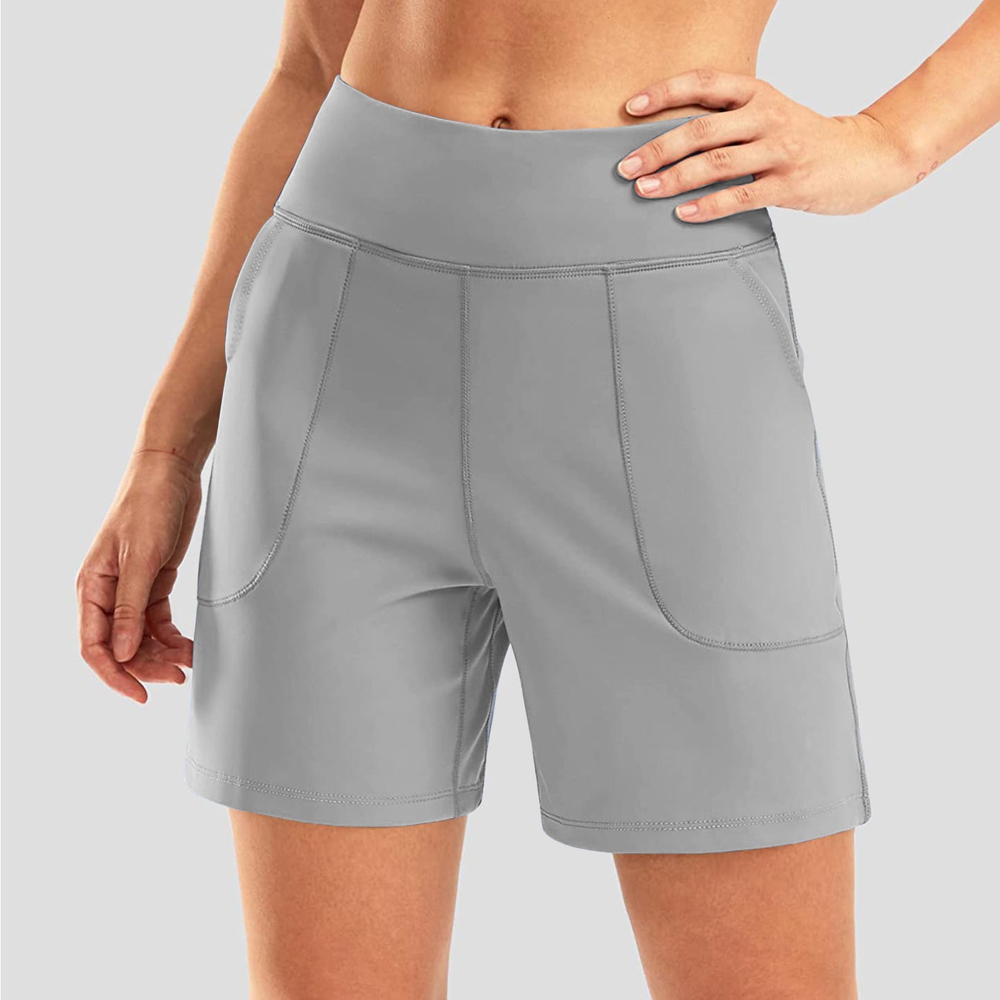 Patch Pocket Capri Shorts High-Waisted Yoga Shorts