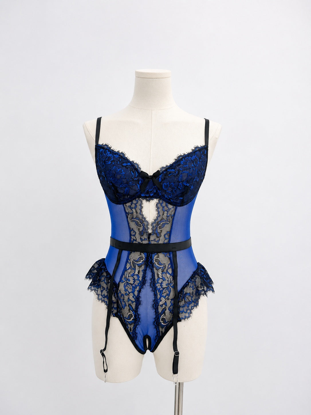 Sexy Lace Cutout Lingerie Bodysuit with Strappy Suspender