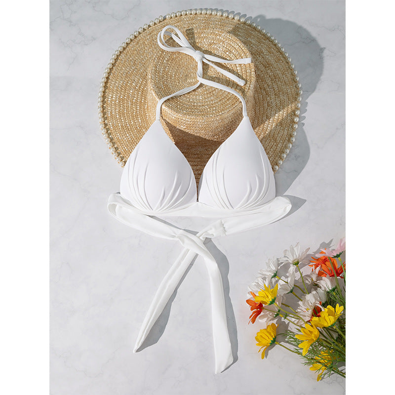 Tie-strap triangle bikini with plunging neckline