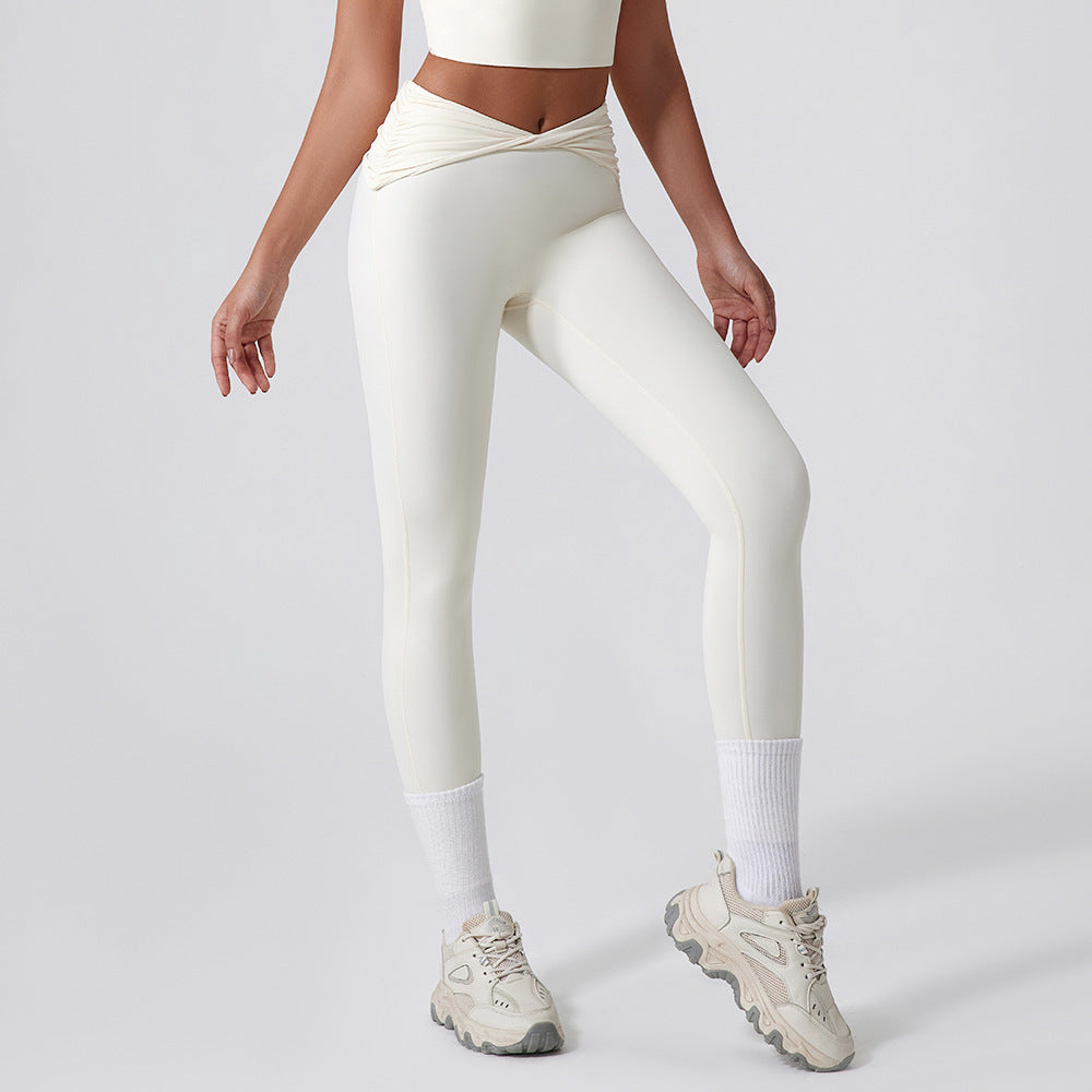 High-Waist Twist Ruched Yoga Leggings Slim Fit