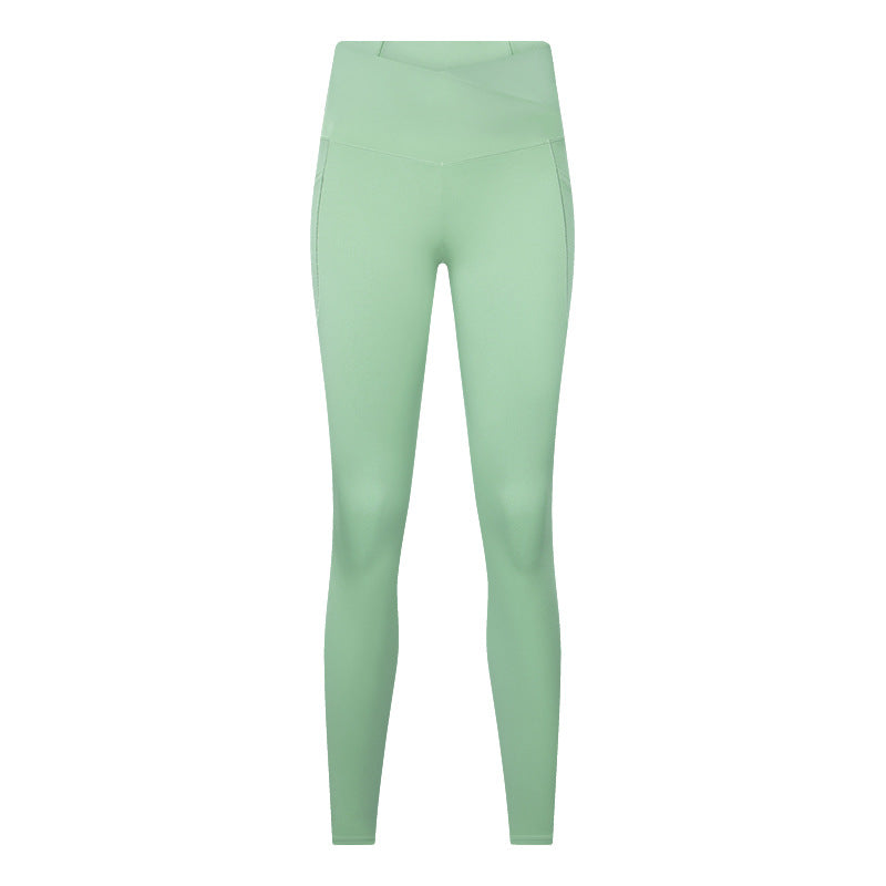Cross-waist high-waisted seamless no-line high-stretch butt-lifting nine-quarter yoga leggings