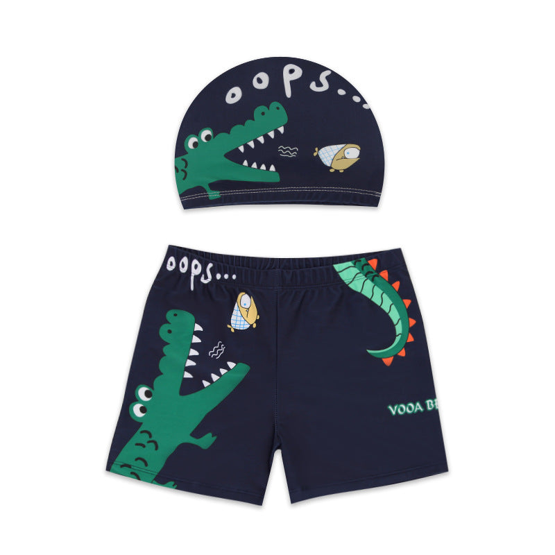 Children's Cartoon Swimwear Trunks & Caps