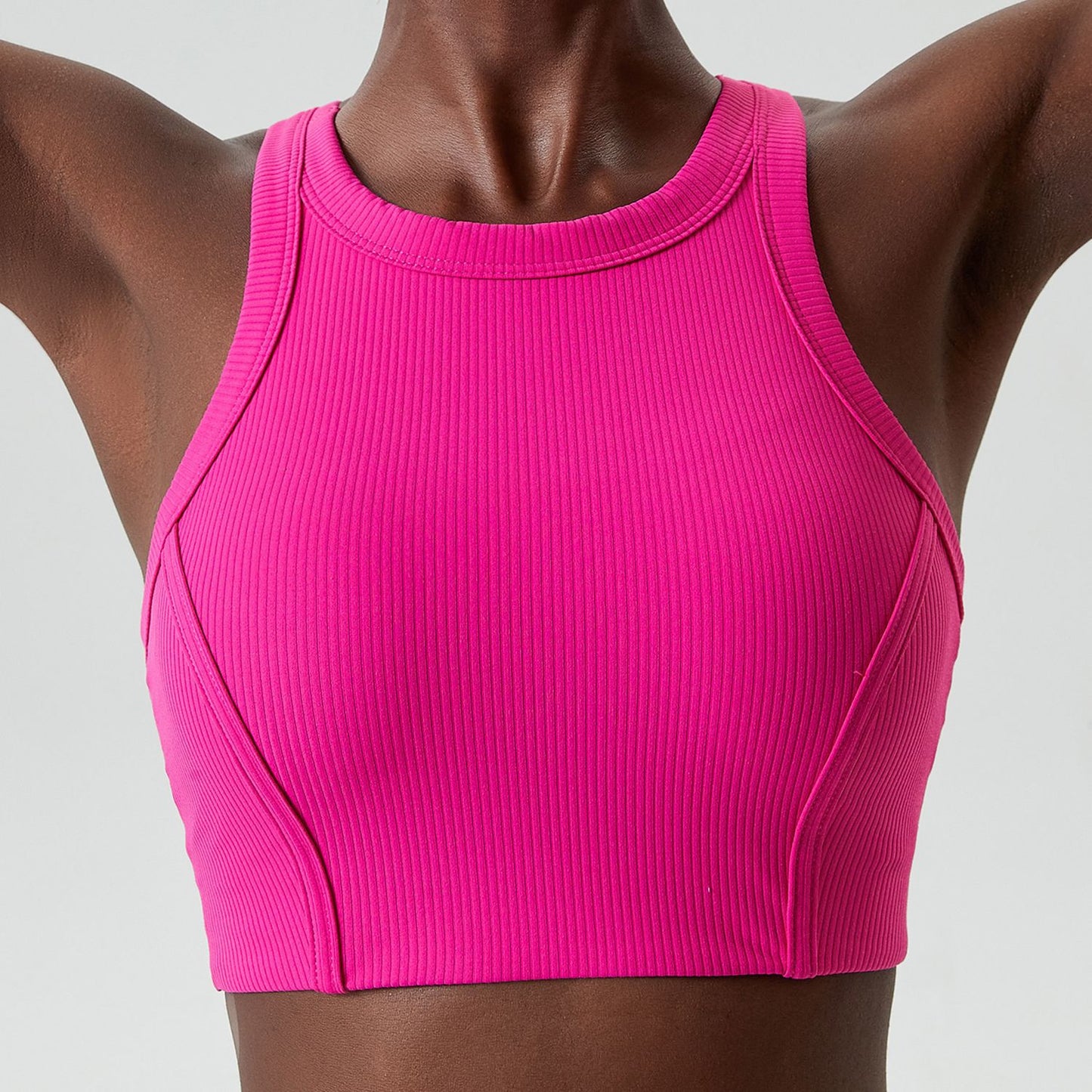 Liana Stripe High-Neck Sports Bra - High Support Yoga Bra with Removable Cups