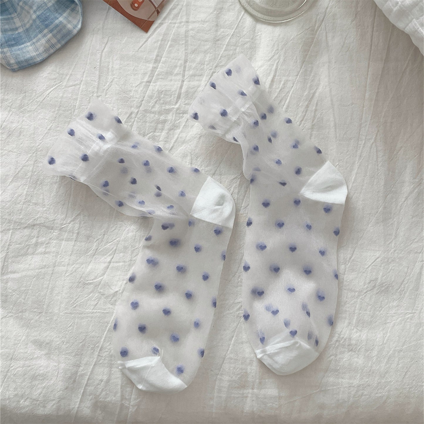 Sheer Heart Pattern Socks for Women - Cute Japanese Style Mid Calf Sheer Socks