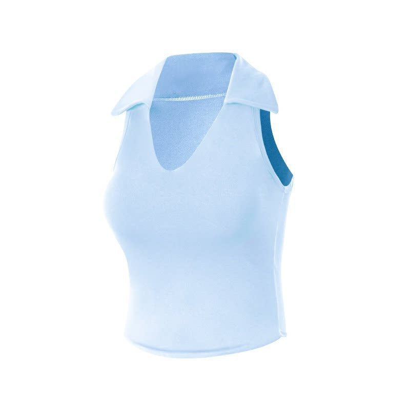 Polo Neck Tennis Tank Top with Built-in Padded Bra for Women