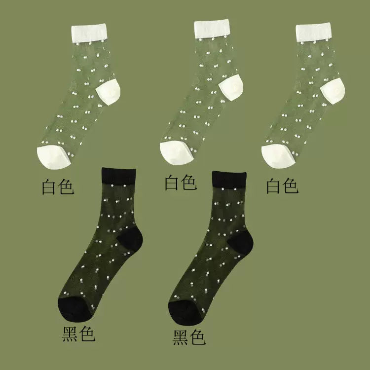 Sheer Polka Dot Sheer Socks for Women - Breathable Summer Mid Calf Socks