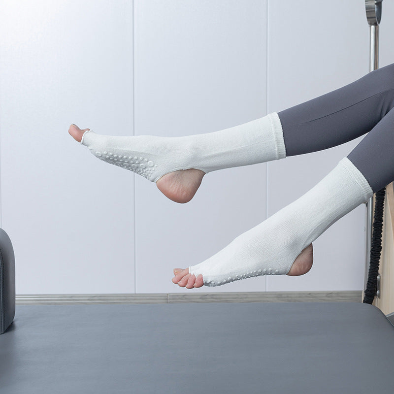 Non-Slip Open Toe Yoga Socks with Heel Cutout, Breathable Cotton Grip Pilates Socks