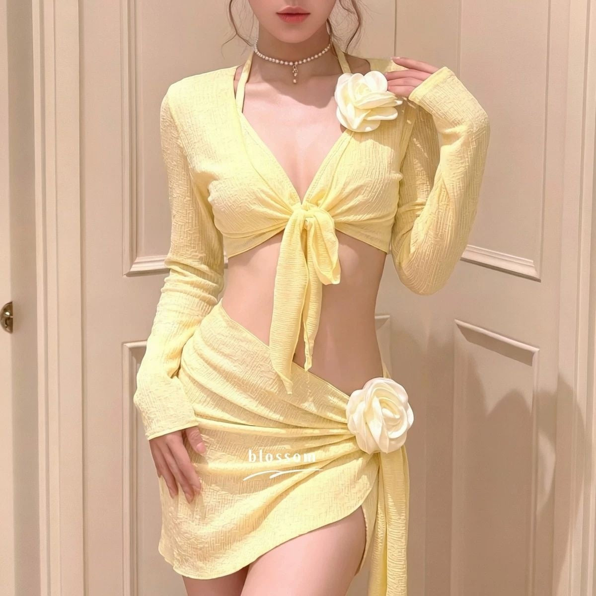 Tender Yellow Four-Piece Set Thai Island Resort Swimwear