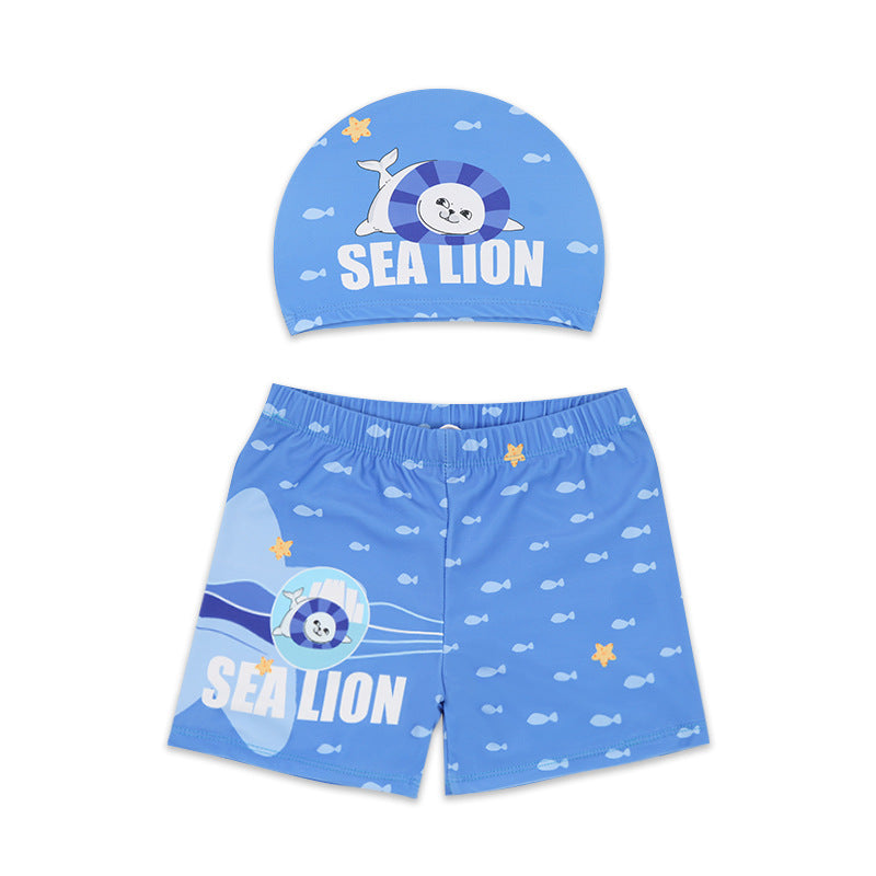 Children's Cartoon Swimwear Trunks & Caps