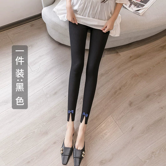 High-Waisted Ribbed Bow Detail Leggings Soft Cotton Blend