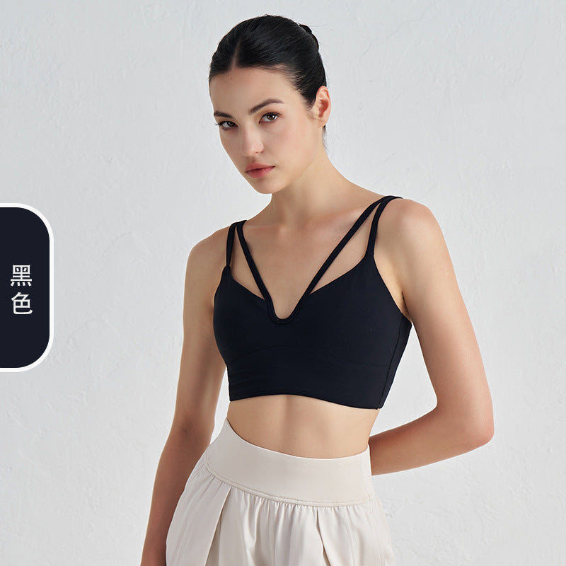 V-neck Strappy Yoga Camisole with Padded Support & Fine Shoulder Straps