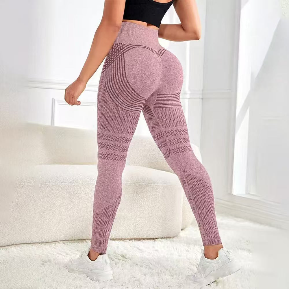 欧美高腰提臀运动紧身裤瑜伽裤女弹力跑步蜜桃臀健身裤瑜伽长裤