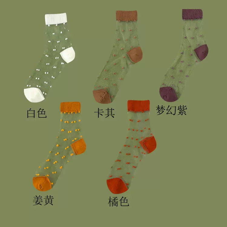 Sheer Polka Dot Sheer Socks for Women - Breathable Summer Mid Calf Socks