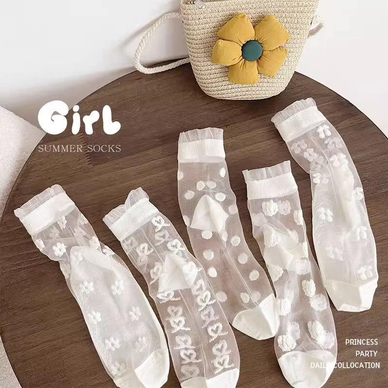 Girls Lace Princess Socks 5 Pack Summer Breathable White