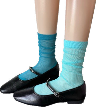 Slouch Socks Women Mid Calf Thin Cotton Sheer Retro Trendy Versatile