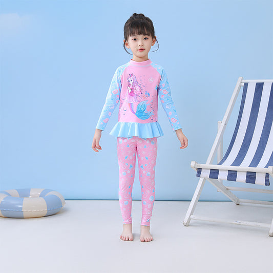 Childrens long sleeve long pants two piece swimming outfit with CPC certification