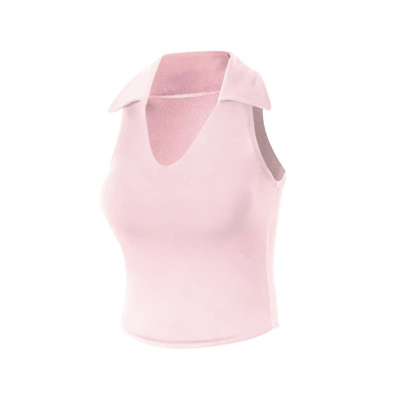 Polo Neck Tennis Tank Top with Built-in Padded Bra for Women