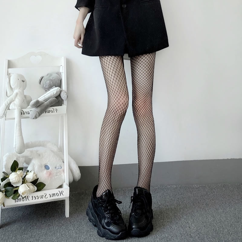 Ripped Lace Fishnet Tights Cutout Stockings Y2K Punk Style