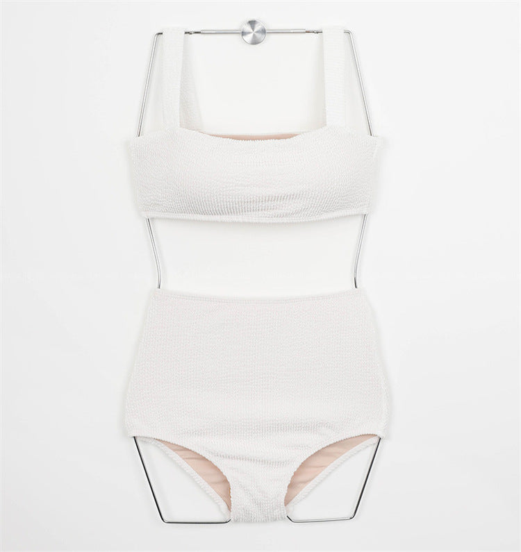 high waist two piece bikini set, colour blocking, figure sculpting swimwear