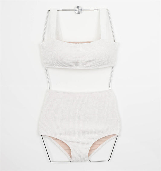 high waist two piece bikini set, colour blocking, figure sculpting swimwear