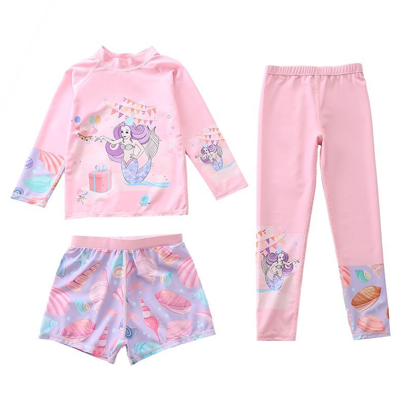 Girls Three-Piece Long Sleeve Print Swimsuit Set EU 36-44 (US XS-XL)