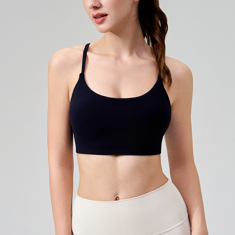 Fine-Shoulder Yoga Tank Top with Removable Chest Pads & U-Neck