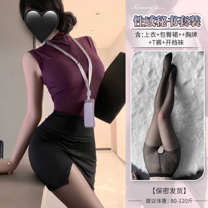 Secreteer office uniform lingerie set with bodycon skirt and sheer stockings